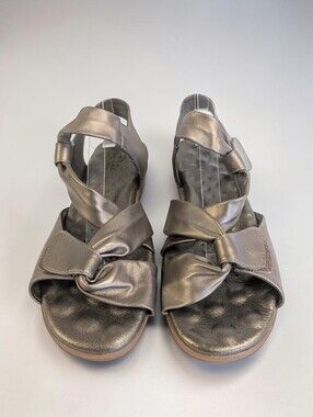 Walking Cradles Elites Soft Leather Comfort Sandals Metallic Pewter Women's 9 WW